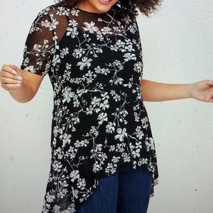 Lane Bryant sheer mesh floral print top w/peplum